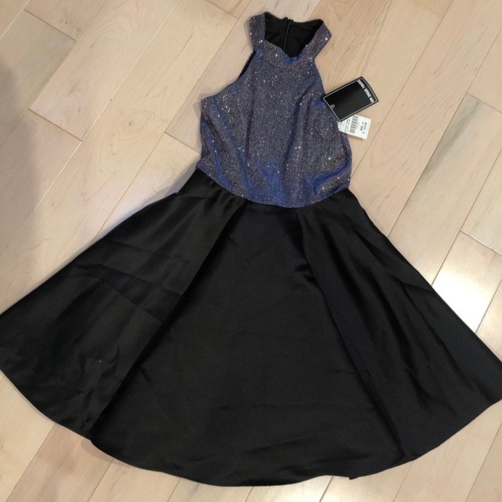 Un Deax Trois girls gorgeous fit flare shimmer black dress